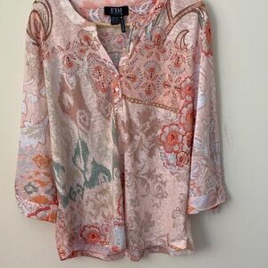 FDJ Women's Floral Print Blouse - Peach and Coral